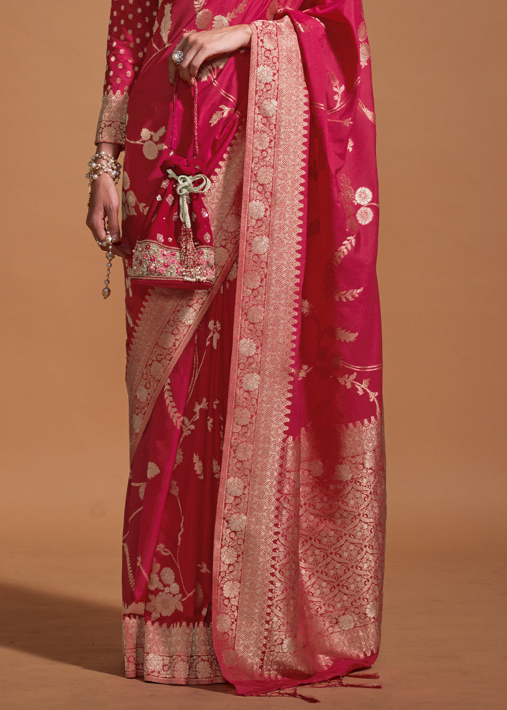 Pink Fairytale Banarasi Georgette Silk Saree with Brocade Blouse – Summer Glam Edition ClothsVilla