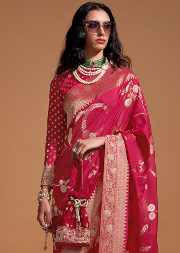 Pink Fairytale Banarasi Georgette Silk Saree with Brocade Blouse – Summer Glam Edition ClothsVilla