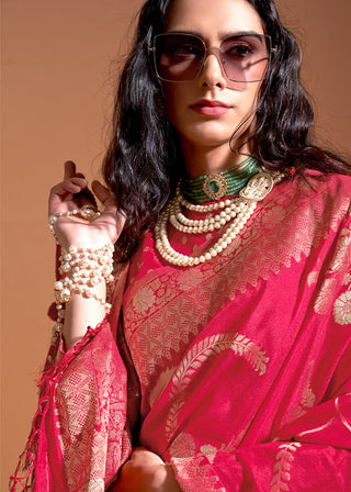 Pink Fairytale Banarasi Georgette Silk Saree with Brocade Blouse – Summer Glam Edition ClothsVilla