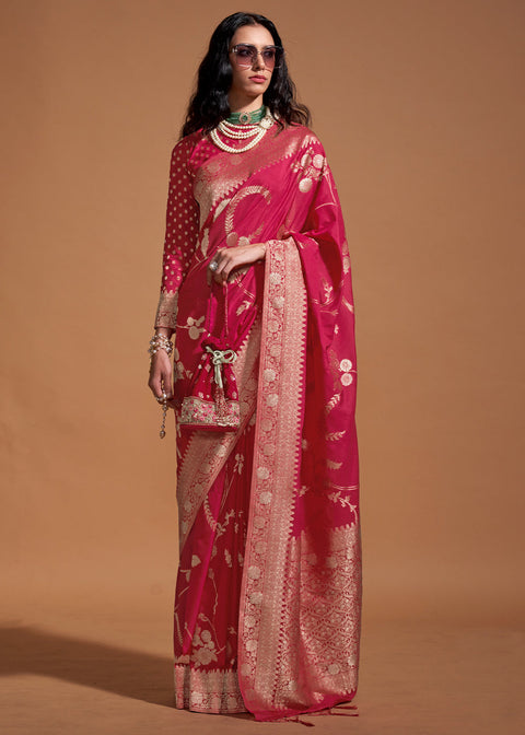 Pink Fairytale Banarasi Georgette Silk Saree with Brocade Blouse – Summer Glam Edition ClothsVilla Main image