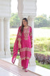Load image into Gallery viewer, Pink Faux Blooming Embroidered Kurti Pant Set ClothsVilla