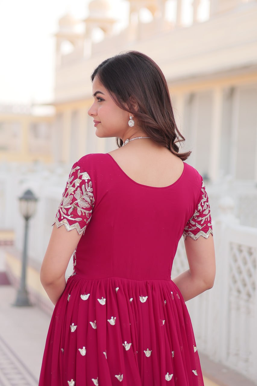 Pink Faux Blooming Sequin Ready to Wear Embroidered Gown ClothsVilla