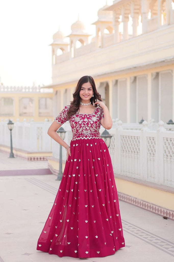 Pink Faux Blooming Sequin Ready to Wear Embroidered Gown ClothsVilla