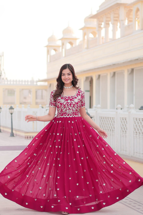 Pink Faux Blooming Sequin Ready to Wear Embroidered Gown ClothsVilla