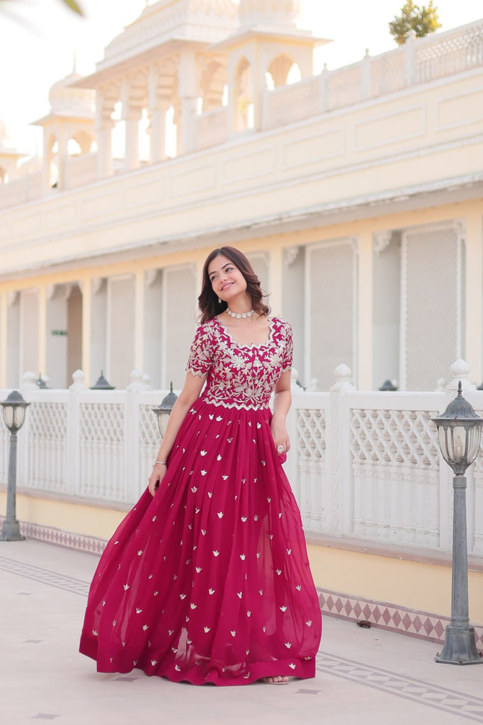 Pink Faux Blooming Sequin Ready to Wear Embroidered Gown ClothsVilla