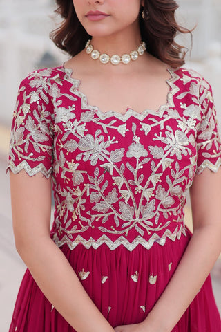 Pink Faux Blooming Sequin Ready to Wear Embroidered Gown ClothsVilla