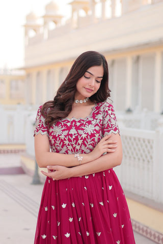 Pink Faux Blooming Sequin Ready to Wear Embroidered Gown ClothsVilla