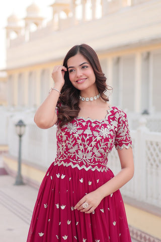 Pink Faux Blooming Sequin Ready to Wear Embroidered Gown ClothsVilla
