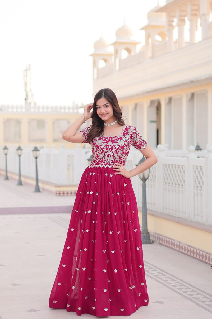 Pink Faux Blooming Sequin Ready to Wear Embroidered Gown ClothsVilla