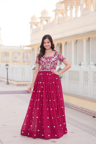 Pink Faux Blooming Sequin Ready to Wear Embroidered Gown ClothsVilla