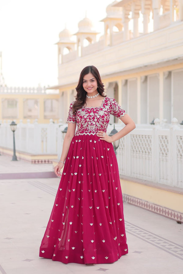 Pink Faux Blooming Sequin Ready to Wear Embroidered Gown ClothsVilla