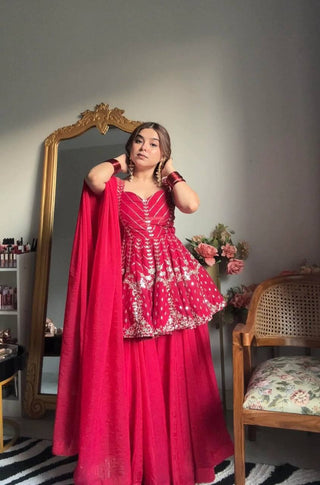 Pink Faux Blooming Sequins & Zari Embroidered Sharara Set ClothsVilla