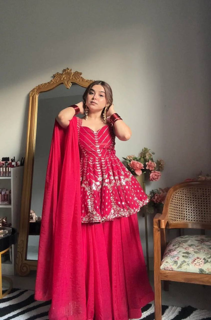 Pink Faux Blooming Sequins & Zari Embroidered Sharara Set ClothsVilla