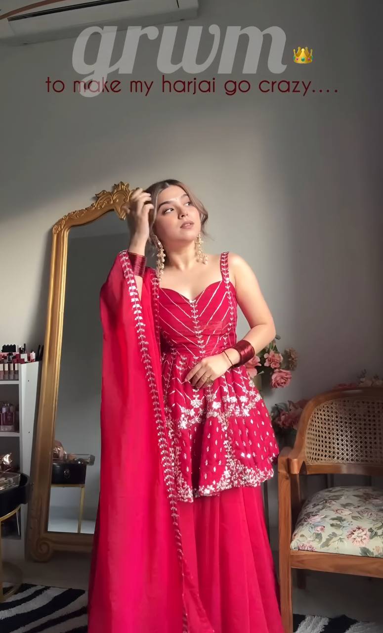 Pink Faux Blooming Sequins & Zari Embroidered Sharara Set ClothsVilla
