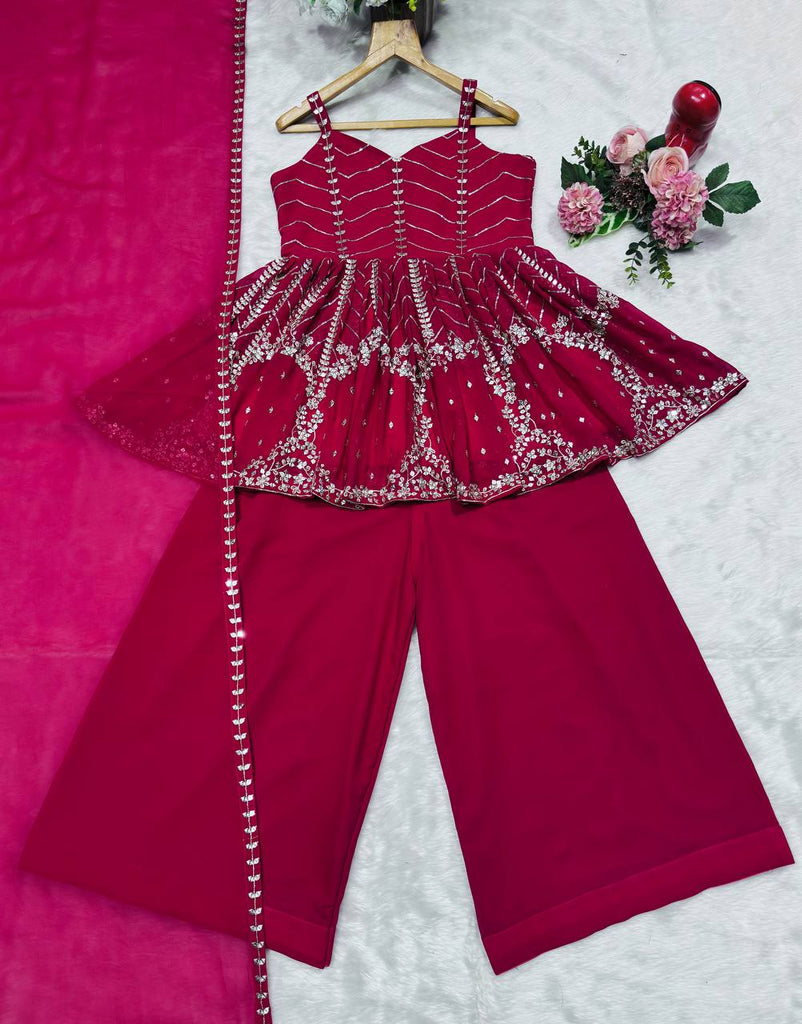 Pink Faux Blooming Sequins & Zari Embroidered Sharara Set ClothsVilla