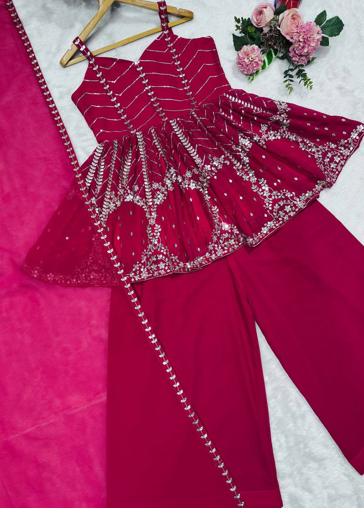 Pink Faux Blooming Sequins & Zari Embroidered Sharara Set ClothsVilla