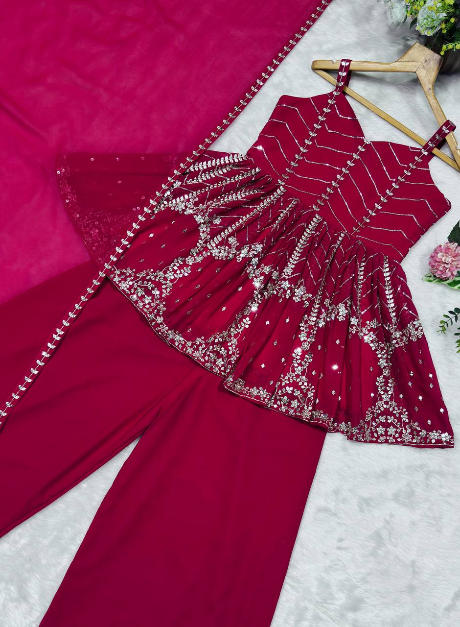 Pink Faux Blooming Sequins & Zari Embroidered Sharara Set ClothsVilla