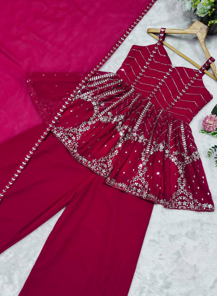 Pink Faux Blooming Sequins & Zari Embroidered Sharara Set ClothsVilla