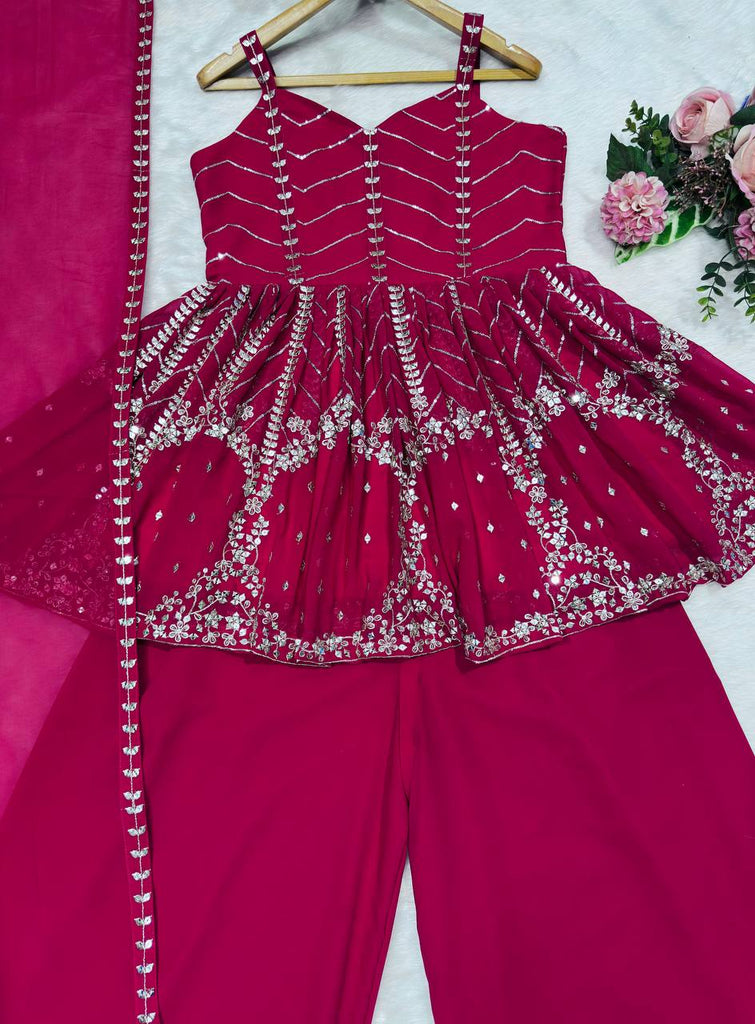 Pink Faux Blooming Sequins & Zari Embroidered Sharara Set ClothsVilla