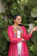 Load image into Gallery viewer, Pink Faux Georgette Bandhani Shrug with Kutchi Patchwork ClothsVilla