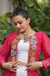 Load image into Gallery viewer, Pink Faux Georgette Bandhani Shrug with Kutchi Patchwork ClothsVilla
