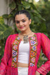 Load image into Gallery viewer, Pink Faux Georgette Bandhani Shrug with Kutchi Patchwork ClothsVilla