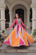 Load image into Gallery viewer, Pink Faux Georgette Bandhej Print Gown with Gamthi Embroidery &amp; Mirror Work ClothsVilla