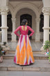 Load image into Gallery viewer, Pink Faux Georgette Bandhej Print Gown with Gamthi Embroidery &amp; Mirror Work ClothsVilla