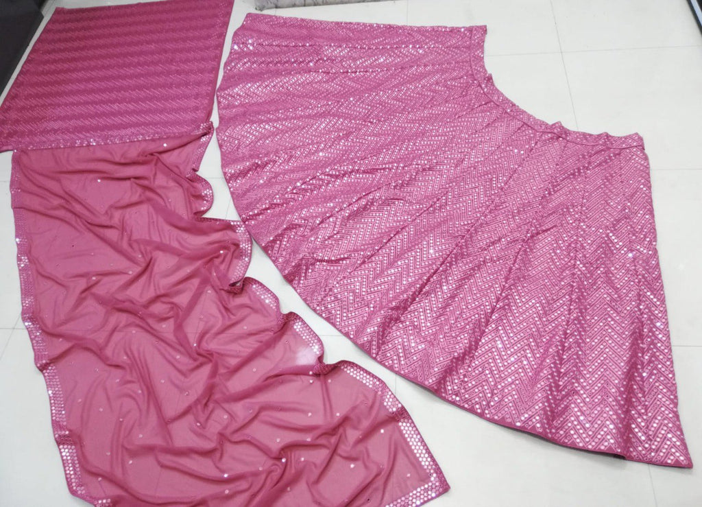 Pink Faux Georgette Lehenga Set with 9mm Sequins & Thread Embroidery – Semi-Stitched with Dupatta ClothsVilla