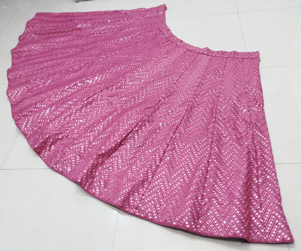 Pink Faux Georgette Lehenga Set with 9mm Sequins & Thread Embroidery – Semi-Stitched with Dupatta ClothsVilla