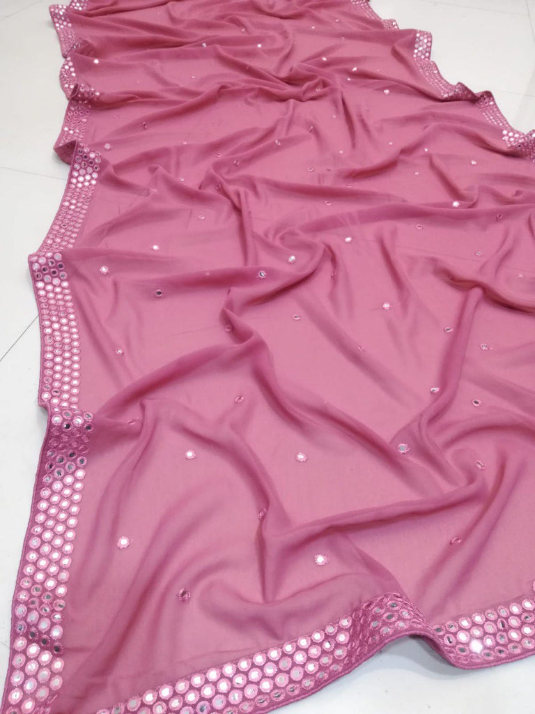 Pink Faux Georgette Lehenga Set with 9mm Sequins & Thread Embroidery – Semi-Stitched with Dupatta ClothsVilla