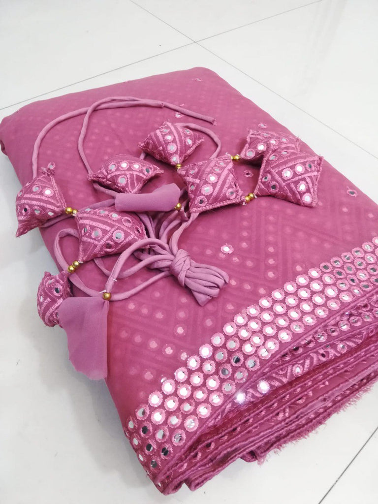 Pink Faux Georgette Lehenga Set with 9mm Sequins & Thread Embroidery – Semi-Stitched with Dupatta ClothsVilla