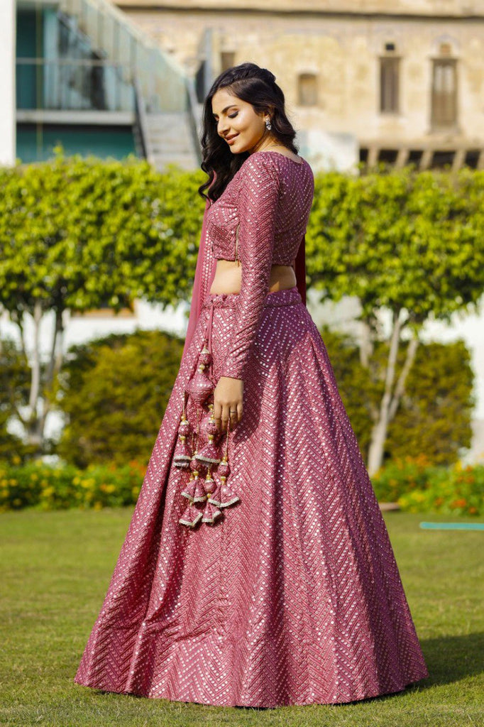 Pink Faux Georgette Lehenga Set with 9mm Sequins & Thread Embroidery – Semi-Stitched with Dupatta ClothsVilla