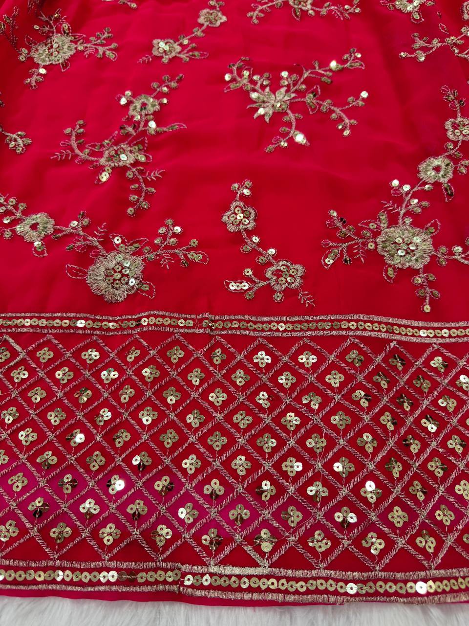 Pink Faux Georgette Thread & Sequin Embroidered Lehenga Choli Set with Fancy Dupatta ClothsVilla