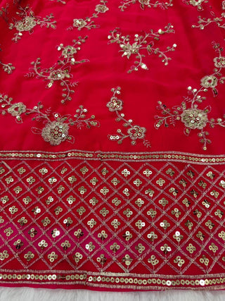 Pink Faux Georgette Thread & Sequin Embroidered Lehenga Choli Set with Fancy Dupatta ClothsVilla