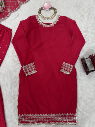 Pink Faux Georgette Thread & Sequin Embroidered Sharara Set with Dupatta ClothsVilla