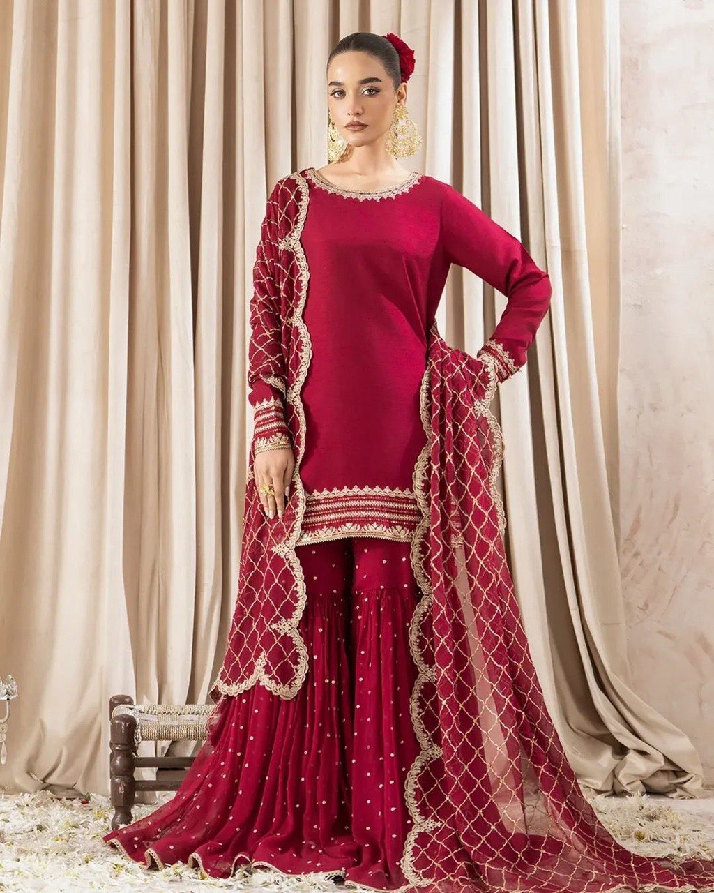 Pink Faux Georgette Thread & Sequin Embroidered Sharara Set with Dupatta ClothsVilla Main image