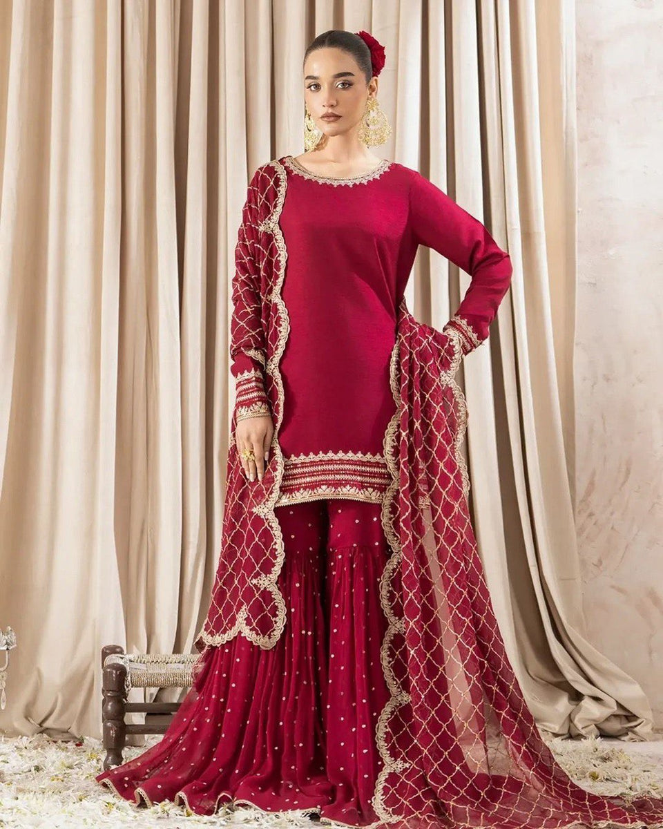 Pink Faux Georgette Thread & Sequin Embroidered Sharara