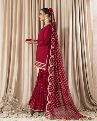 Pink Faux Georgette Thread & Sequin Embroidered Sharara Set with Dupatta ClothsVilla