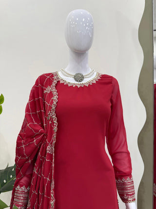 Pink Faux Georgette Thread & Sequin Embroidered Sharara Set with Dupatta ClothsVilla