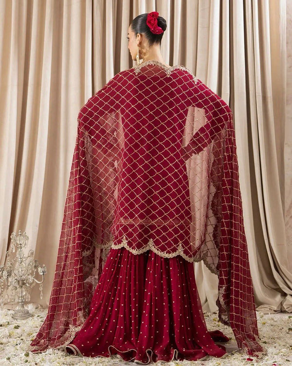 Pink Faux Georgette Thread & Sequin Embroidered Sharara Set with Dupatta ClothsVilla