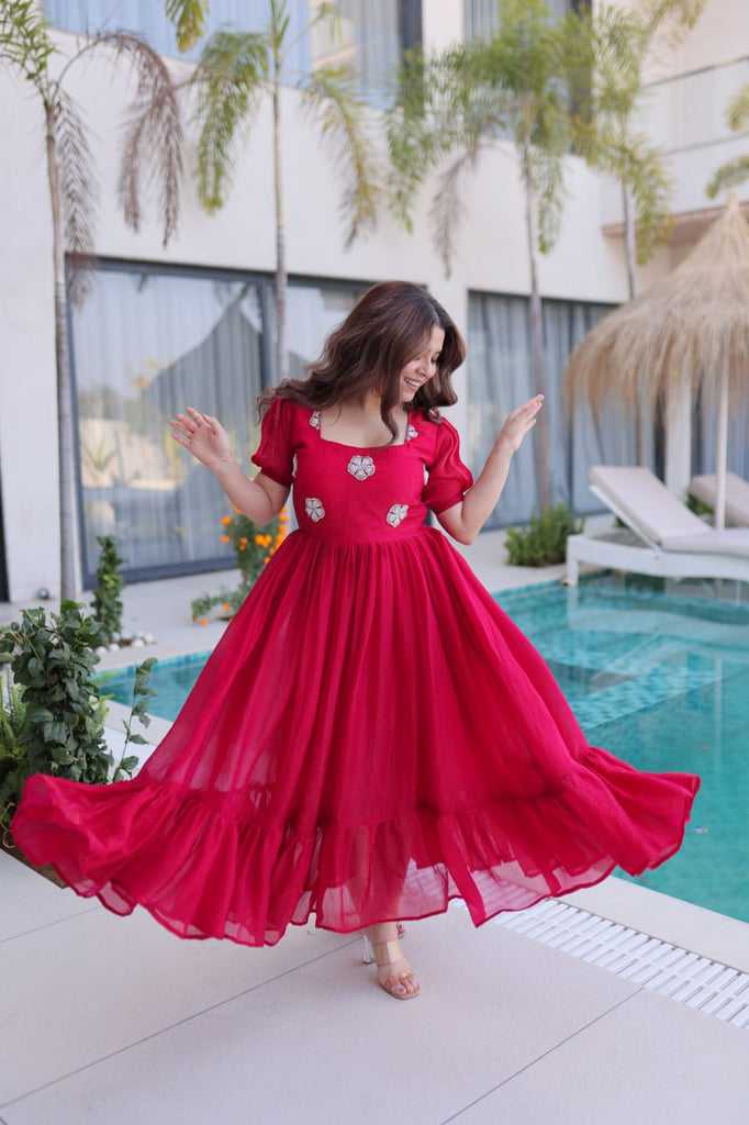 Pink Fendi Silk Embroidered Gown