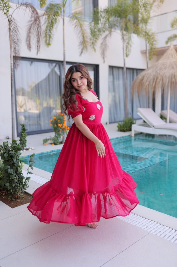 Pink Fendi Silk Embroidered Gown