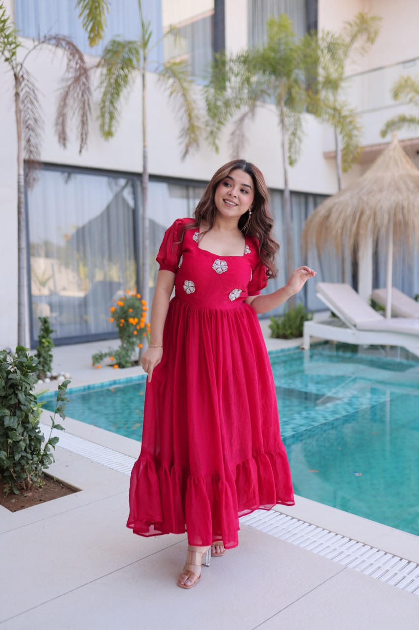 Pink Fendi Silk Embroidered Gown