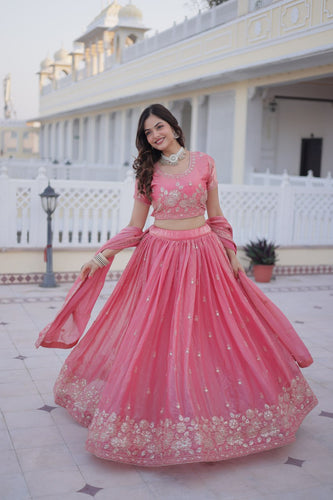 Pink Fendi Silk Zari Sequins Lehenga Choli ClothsVilla