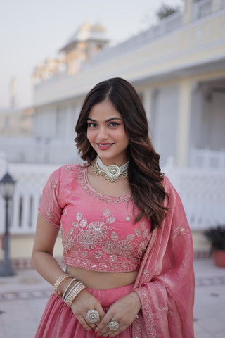 Pink Fendi Silk Zari Sequins Lehenga Choli ClothsVilla