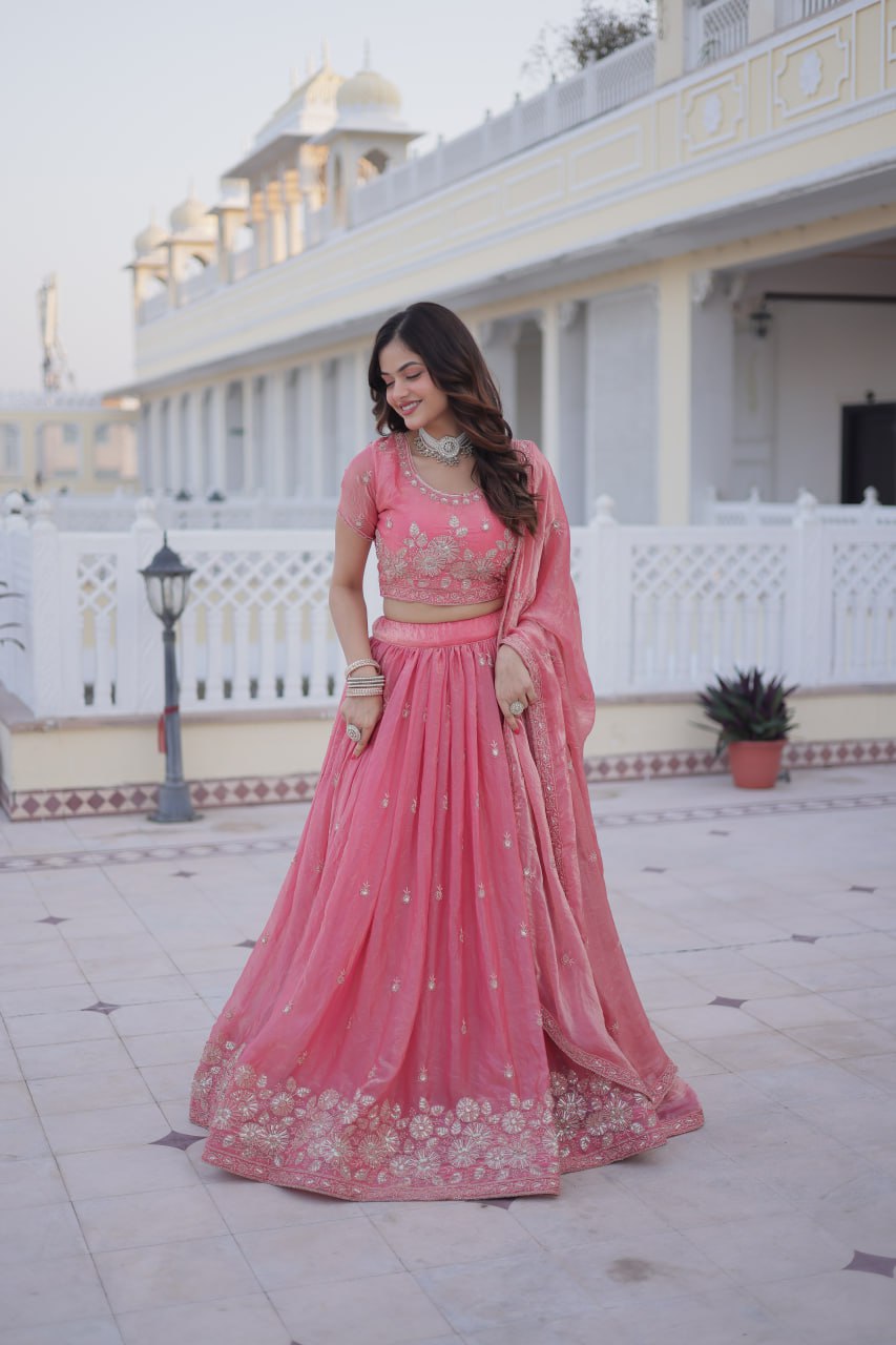 Pink Fendi Silk Zari Sequins Lehenga Choli ClothsVilla