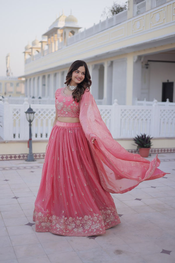 Pink Fendi Silk Zari Sequins Lehenga Choli ClothsVilla