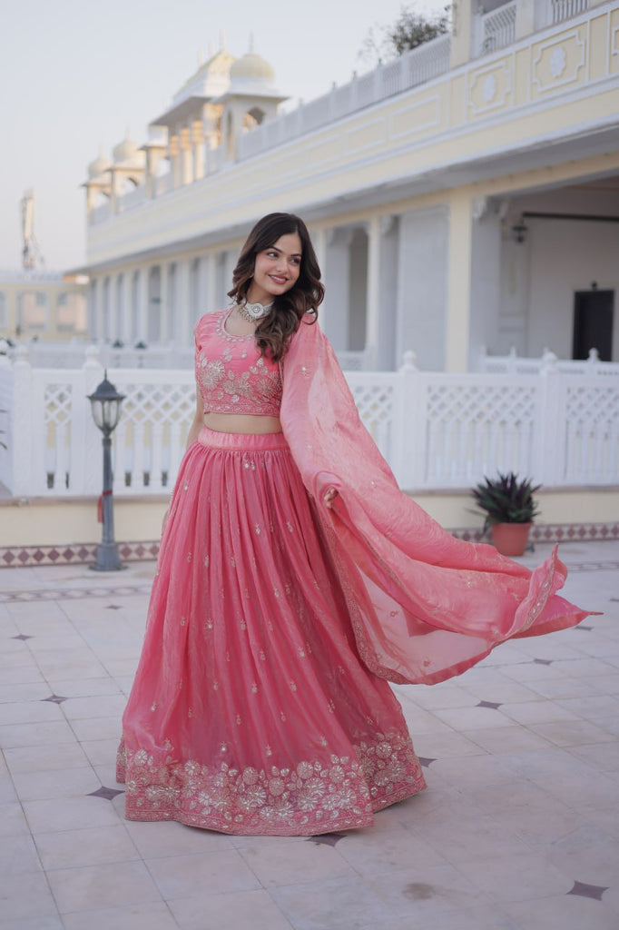 Pink Fendi Silk Zari Sequins Lehenga Choli ClothsVilla