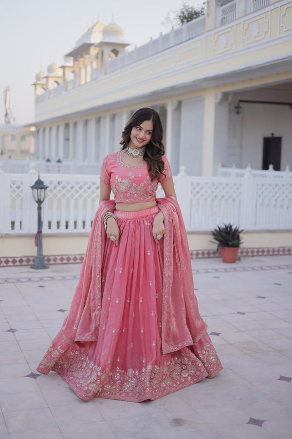 Pink Fendi Silk Zari Sequins Lehenga Choli ClothsVilla